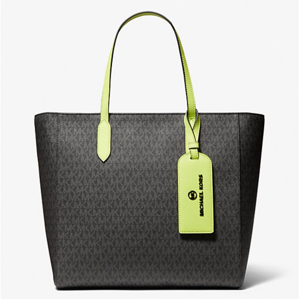 MICHAEL Michael Kors Sinclair Large East West Grab Tote - Black & Lime